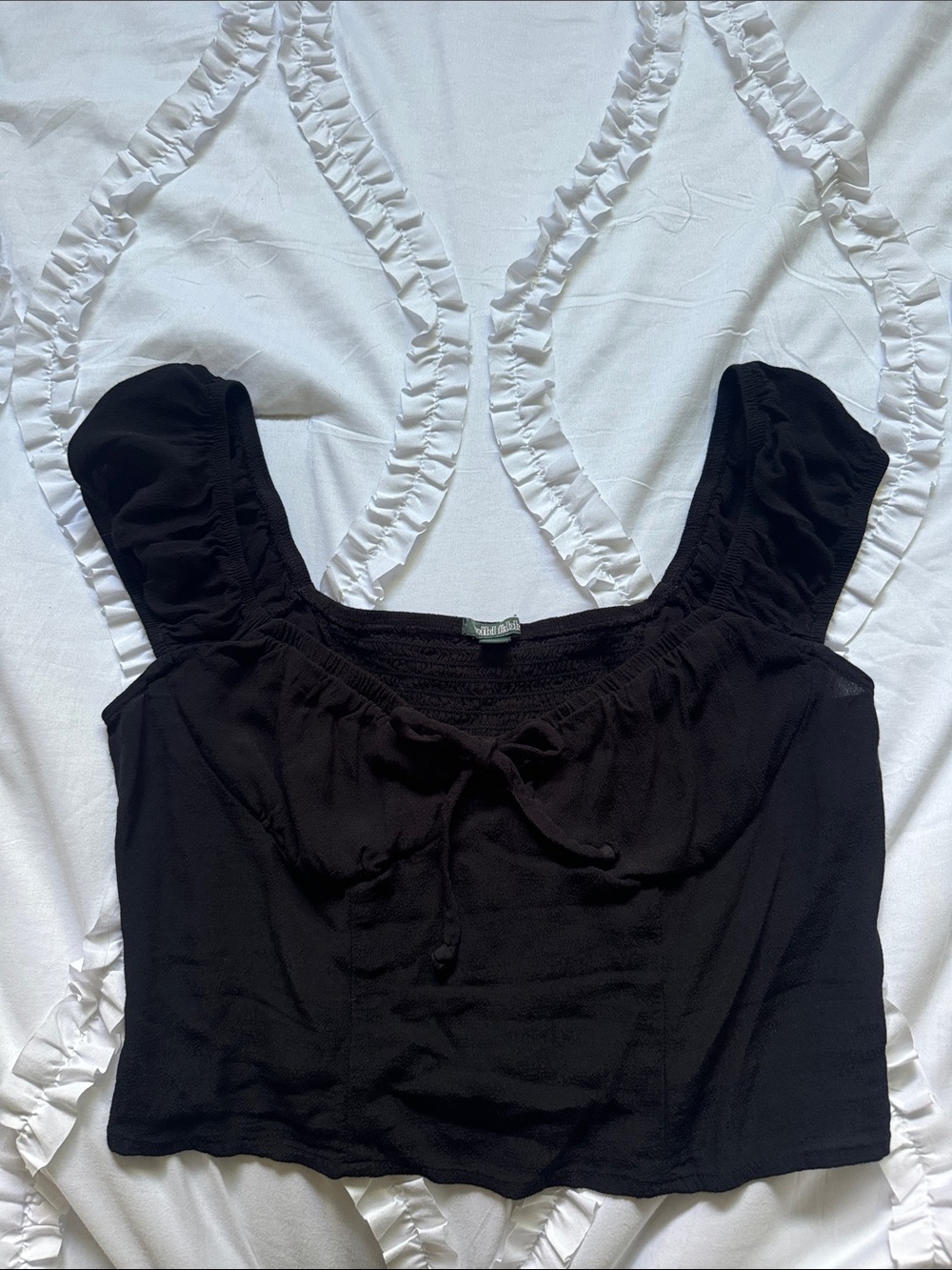 wild fable Black Square-Neck Cropped Tie Front Top